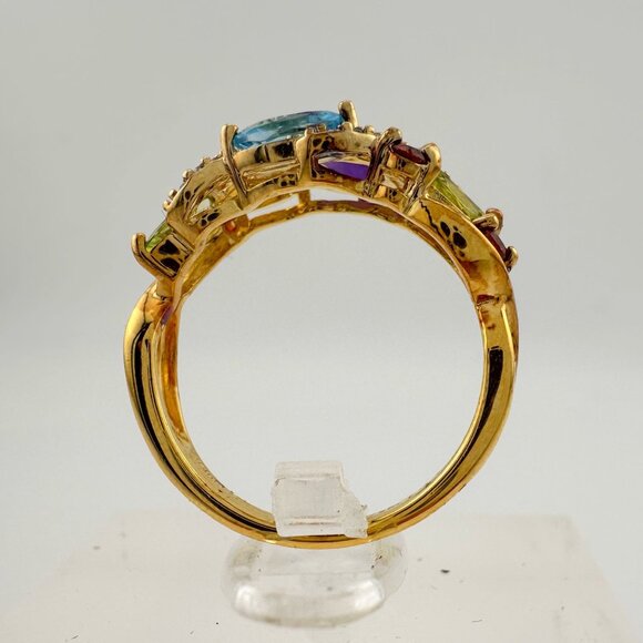 Colorful Gemstone Bouquet Ring in Sterling Silver with 14kt Gold Overlay - Picture 6 of 16
